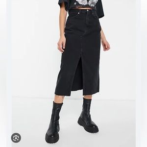 Mango black denim midi skirt